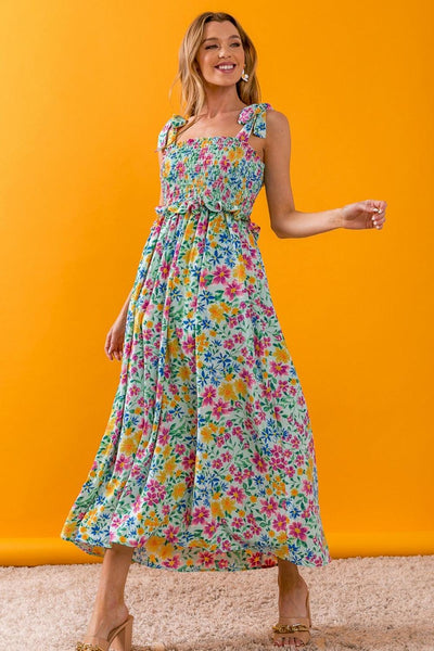 BiBi Floral Ruffle Trim Smocked Cami Dress - AMIClubwear