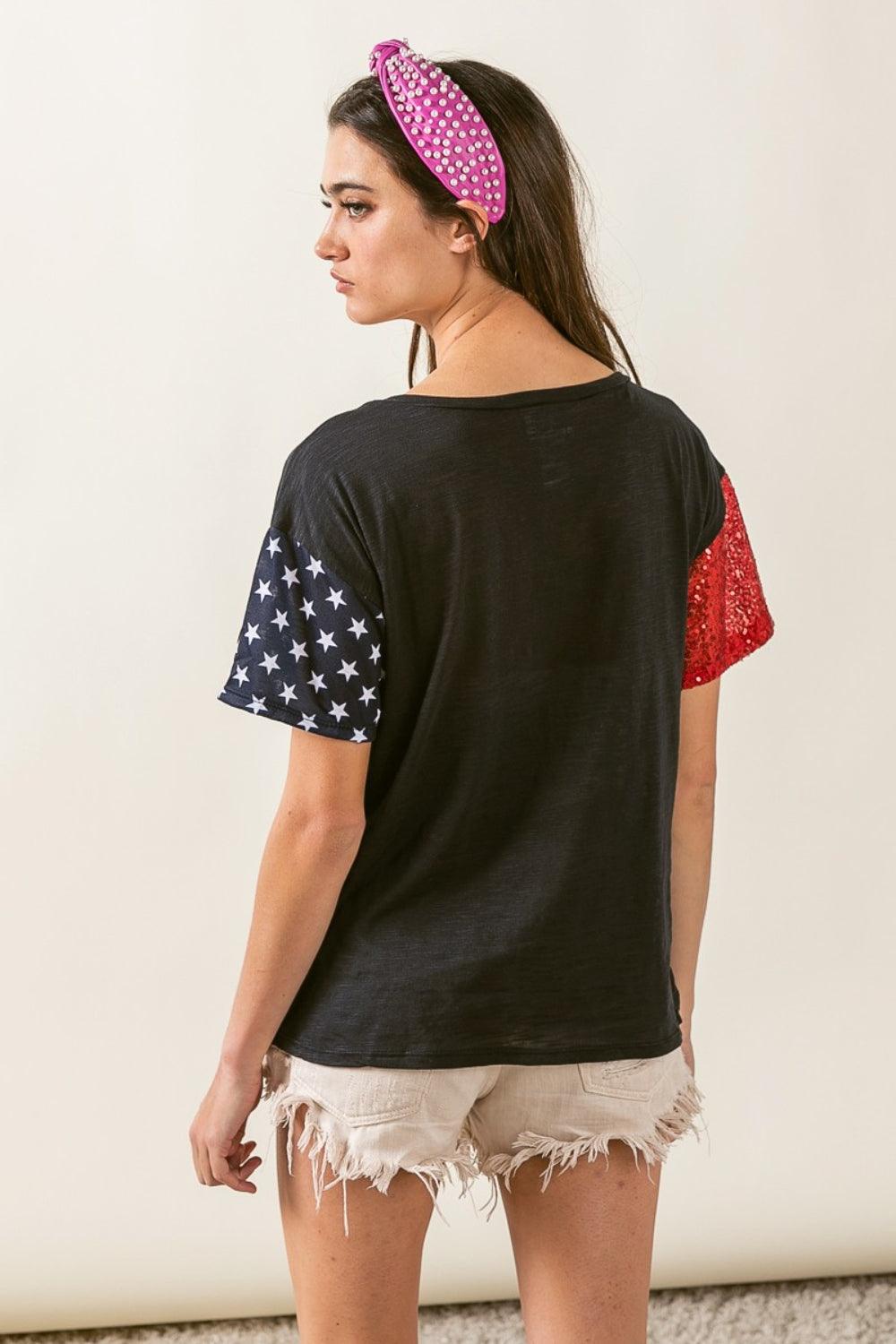BiBi USA Graphic Short Sleeve Distressed T-Shirt - AMIClubwear