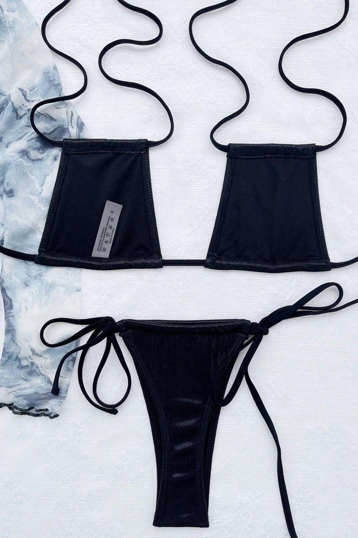 Black Shiny Multi Style Sexy Thong 2Pc Swimsuit Bikini - AMIClubwear