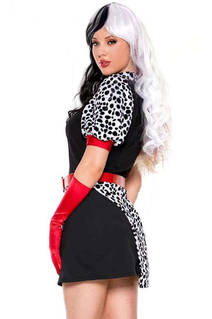 Black White Red Dolmatian Cruella 3Pc Costume - AMIClubwear