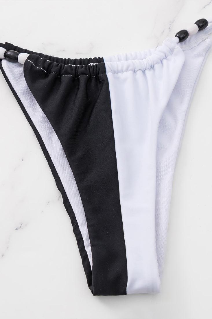 Black White Ultra Sexy Beaded Triangle Cheeky 2 Pc Swimsuit Bikini - AMIClubwear