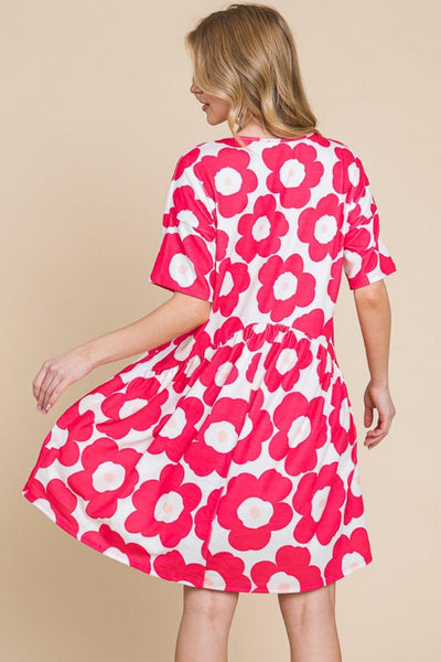 BOMBOM Flower Print Ruched Dress - AMIClubwear