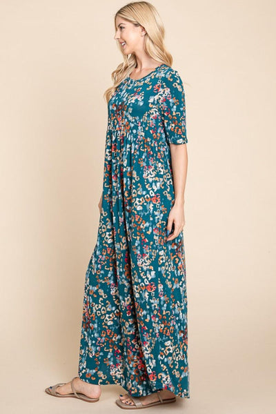 BOMBOM Printed Shirred Maxi Dress - AMIClubwear