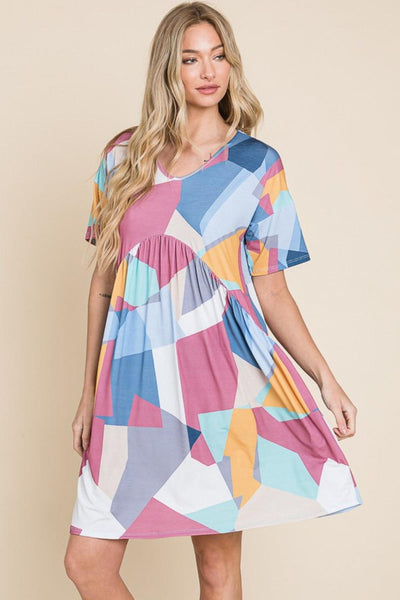 BOMBOM Ruched Color Block Short Sleeve Dress - AMIClubwear