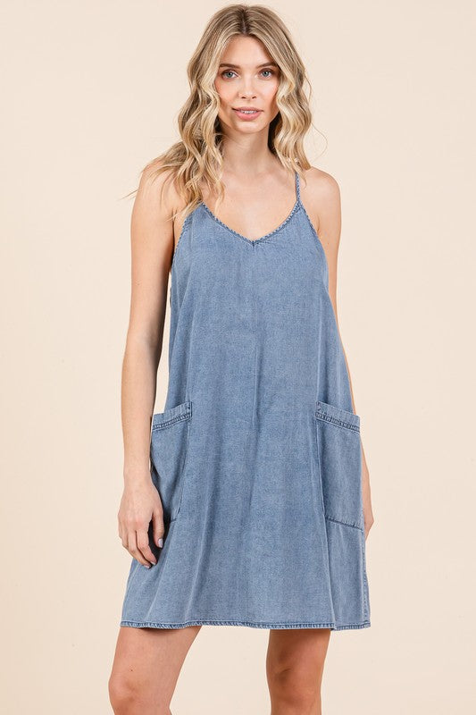 Button Down Mini Cami Denim Dress main image 1