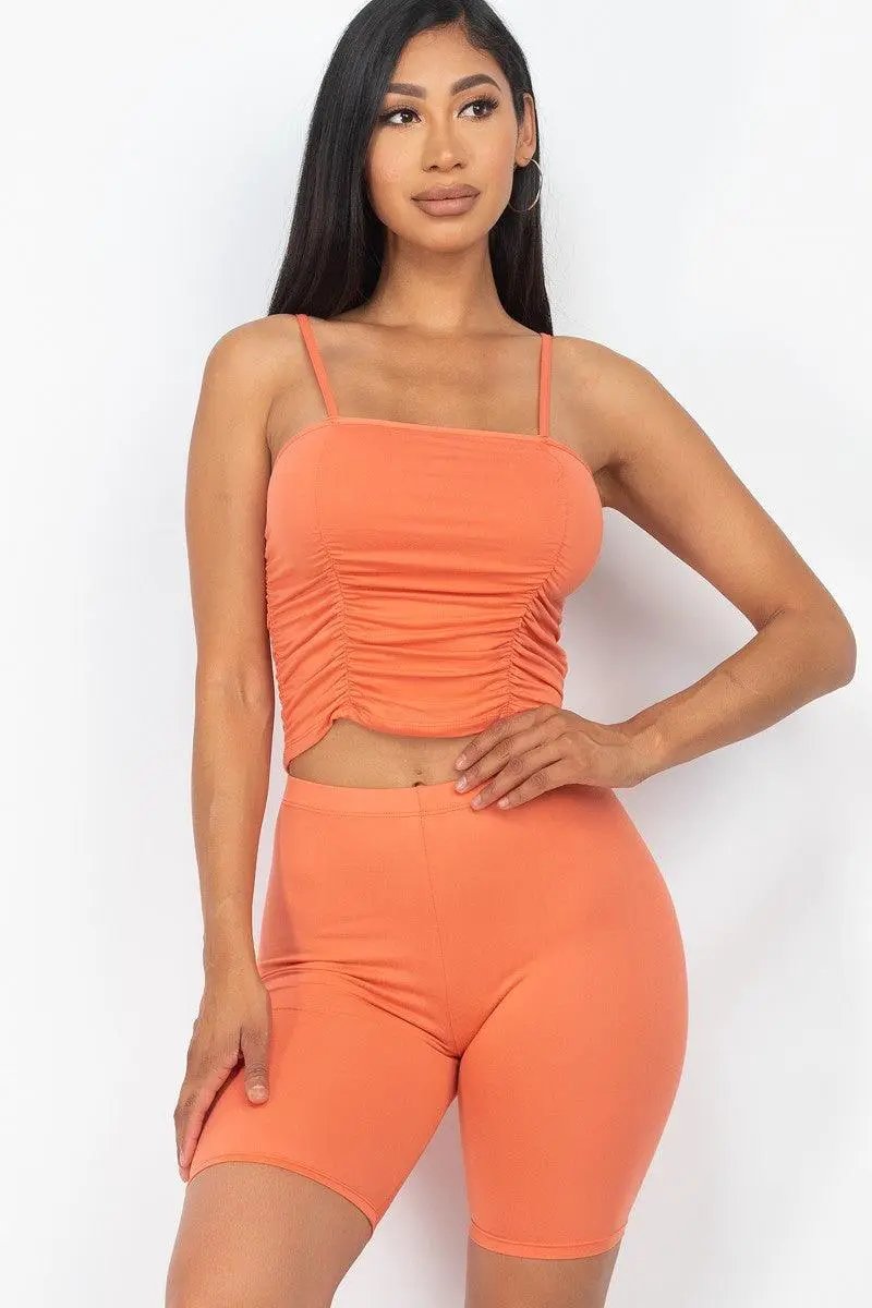 Contrast Trim Sports Cami Top With Biker Shorts