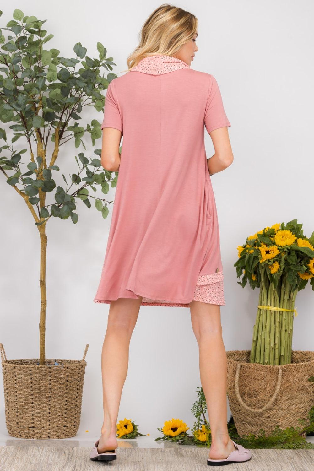 Celeste Full Size Decor Button Short Sleeve Dress with Pockets - AMIClubwear