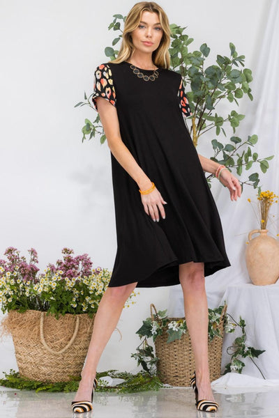 Celeste Full Size Leopard Short Sleeve Dress with Pockets - AMIClubwear