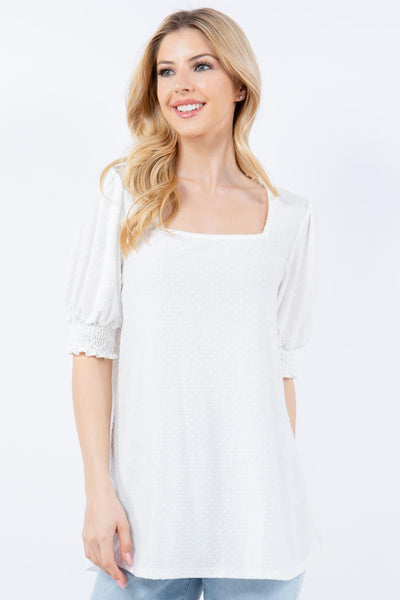 Celeste Full Size Swiss Dot Puff Sleeve Top - AMIClubwear