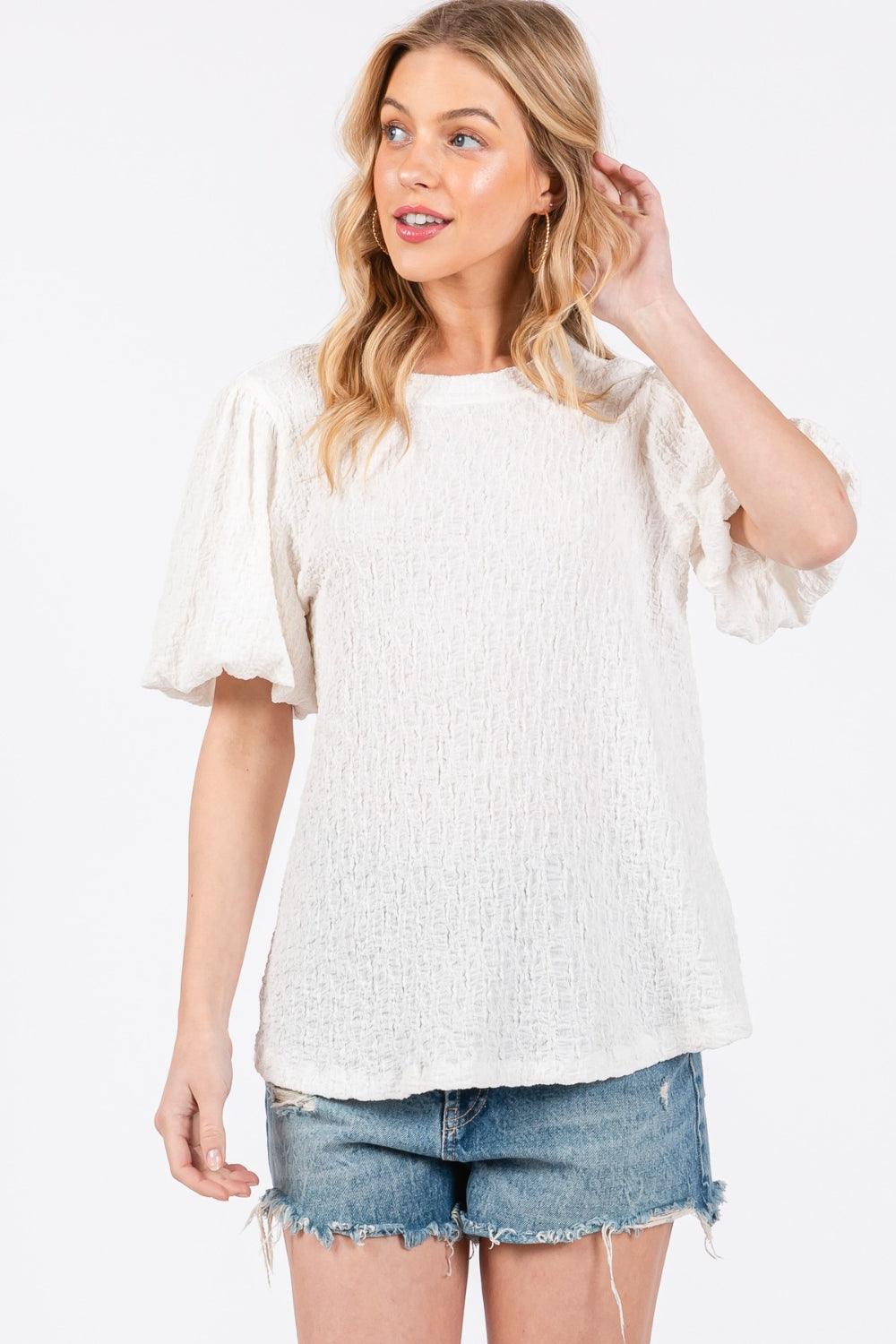 Ces Femme Textured Puff Sleeve Top - AMIClubwear