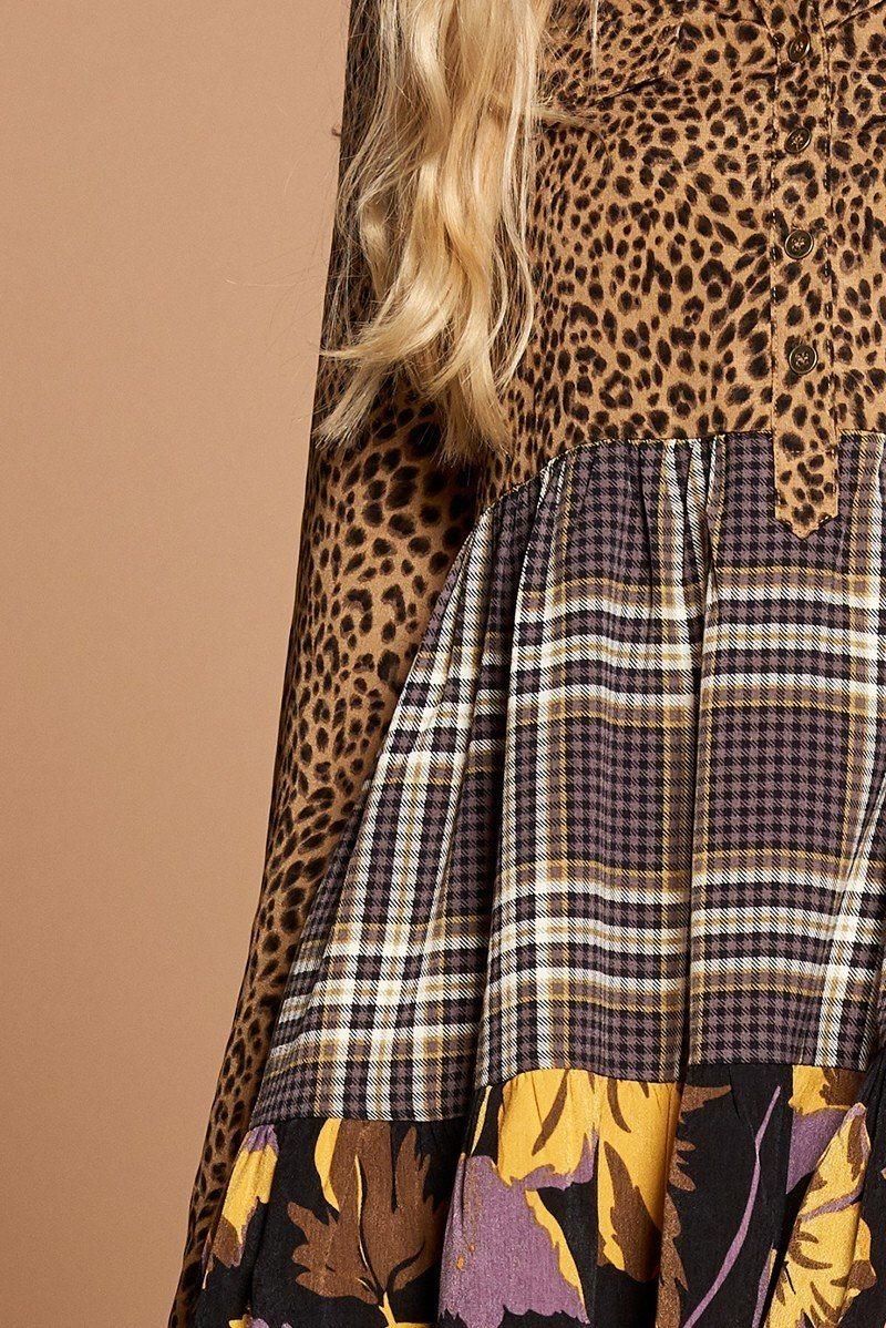 Cheetah Print Button-down Collard Shirt Dress - AMIClubwear