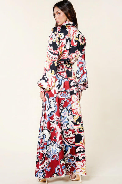 Color Block Printed V Neck Dress - AMIClubwear