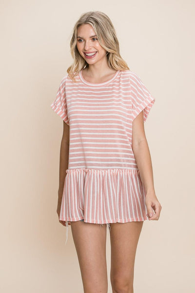 Cotton Bleu by Nu Label Striped Ruffled Short Sleeve Top - AMIClubwear