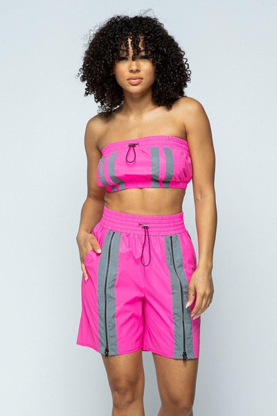 Cropped Mini Tube Top/lined Thigh Length Shorts Set - AMIClubwear