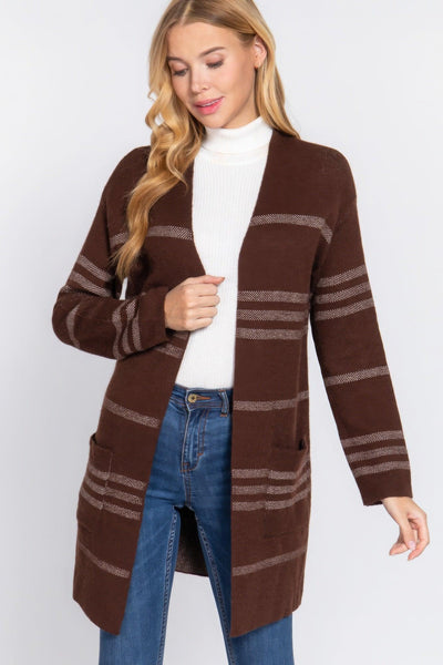 Dolman Slv Stripe Open Sweater Cardigan - AMIClubwear