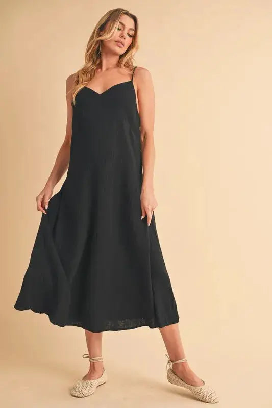 Aemi + Co Ruched Side Slit Cutout Back Maxi Cami Dress