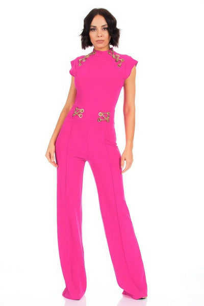 Eyelet With Chain Deatiled Fashion Jumpsuit - AMIClubwear