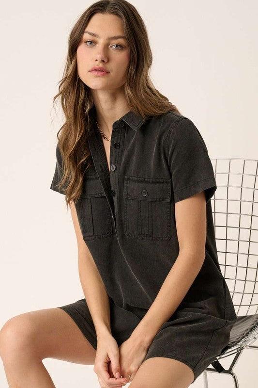 Mittoshop Button Detail Short Sleeve Wide Leg Jumpsuit main image 1