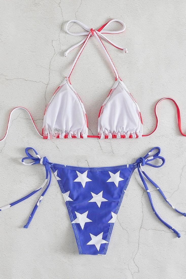 Flag Print Patriotic Triangle Cheeky 2Pc Sexy Swimsuit Bikini - AMIClubwear