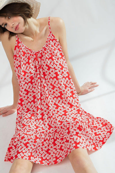 Floral Printed Wool Peach Cami Dress - AMIClubwear