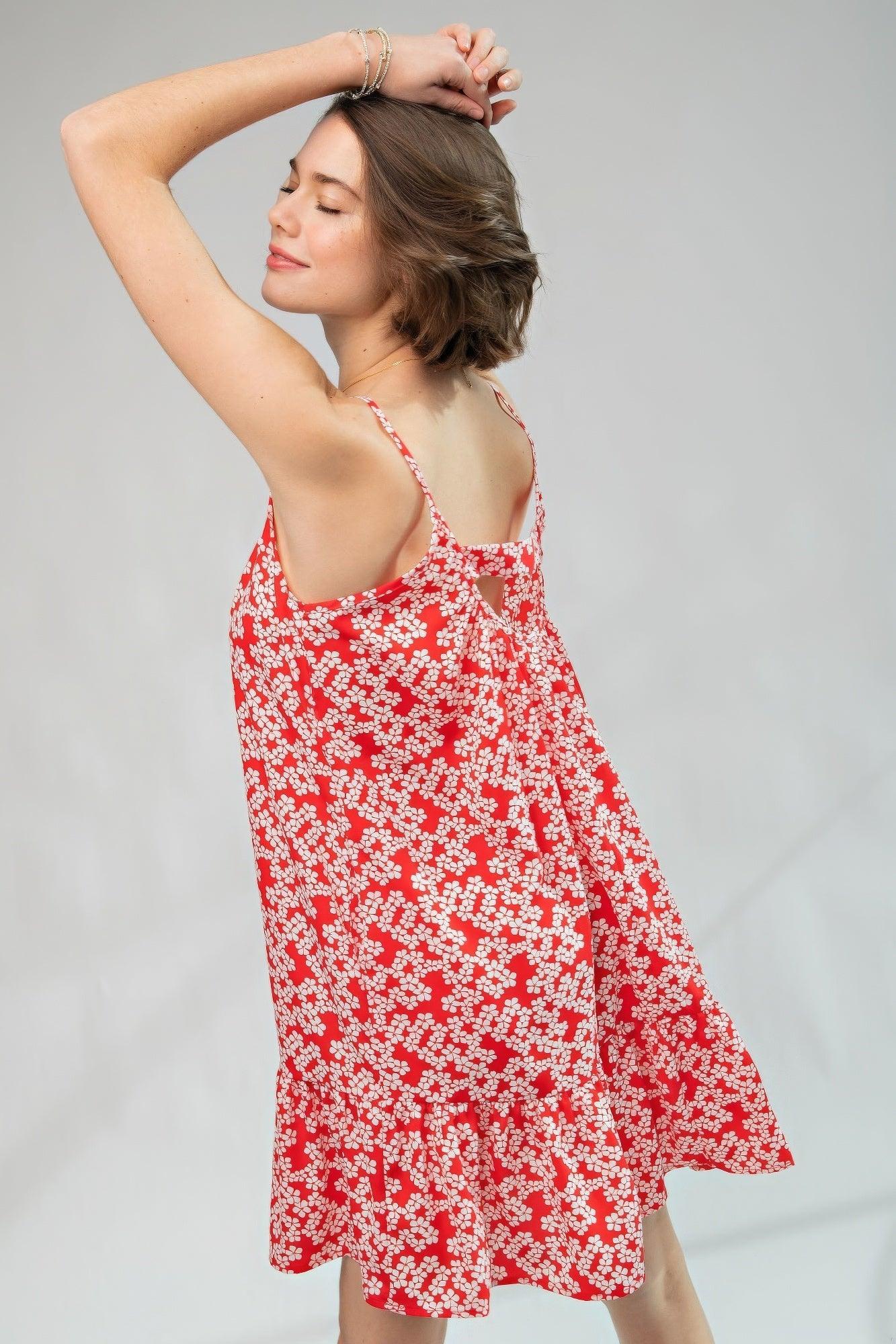 Floral Printed Wool Peach Cami Dress - AMIClubwear