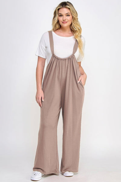 French Terry Wide Leg Jumpsuit Overalls - AMIClubwear