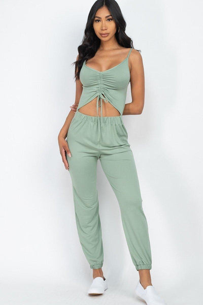 Front Ruched With Adjustable String Cami Casual/summer Jumpsuit - AMIClubwear