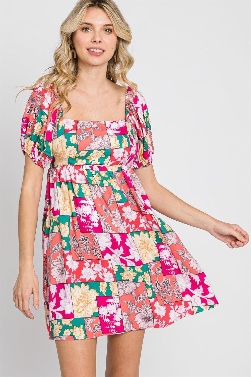 GeeGee Floral Ruff Sleeve Mini Dress - AMIClubwear
