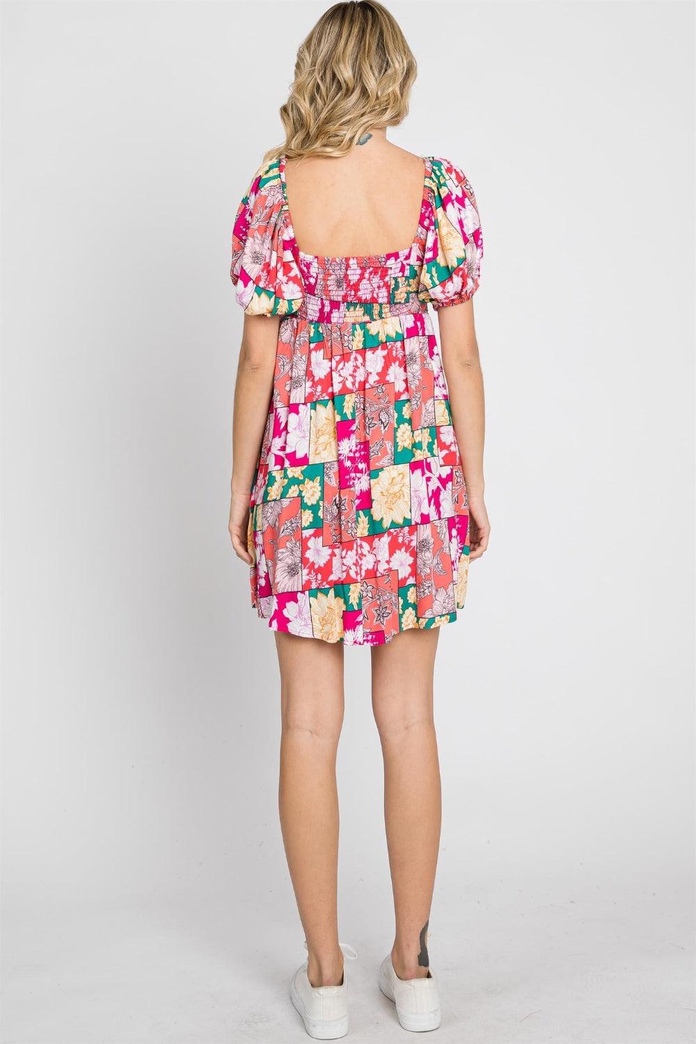 GeeGee Floral Ruff Sleeve Mini Dress - AMIClubwear