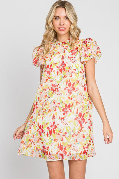 GeeGee Floral Short Sleeve Mini Dress - AMIClubwear