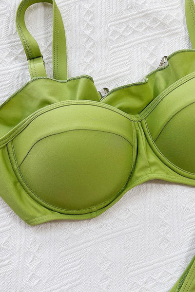 Green Olive Ruffled Two Piece Sexy Swimsuit - AMIClubwear