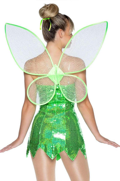 Green Sequin w/ Wings Pixie Fairy 2Pc Costume - AMIClubwear
