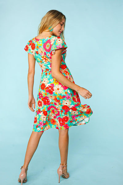 Haptics Floral Square Neck Short Sleeve Dress - AMIClubwear