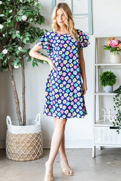 Heimish Full Size Floral Ruffled Short Sleeve Dress with Pockets - AMIClubwear