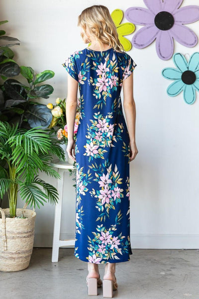 Heimish Full Size Floral Short Sleeve Slit Dress - AMIClubwear