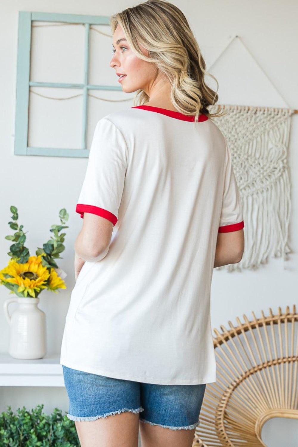 Heimish Full Size USA Contrast Trim Short Sleeve T-Shirt - AMIClubwear