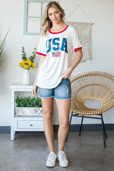 Heimish Full Size USA Contrast Trim Short Sleeve T-Shirt - AMIClubwear