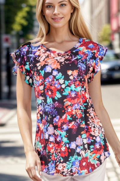 Heimish Ruffle Sleeve Floral Top - AMIClubwear