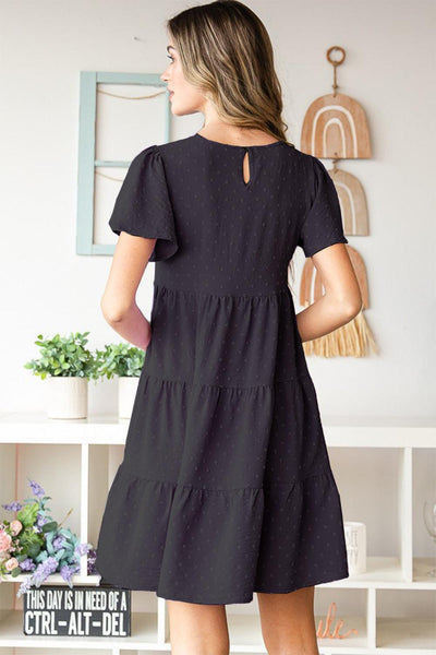 Heimish Swiss Dot Short Sleeve Tiered Dress - AMIClubwear