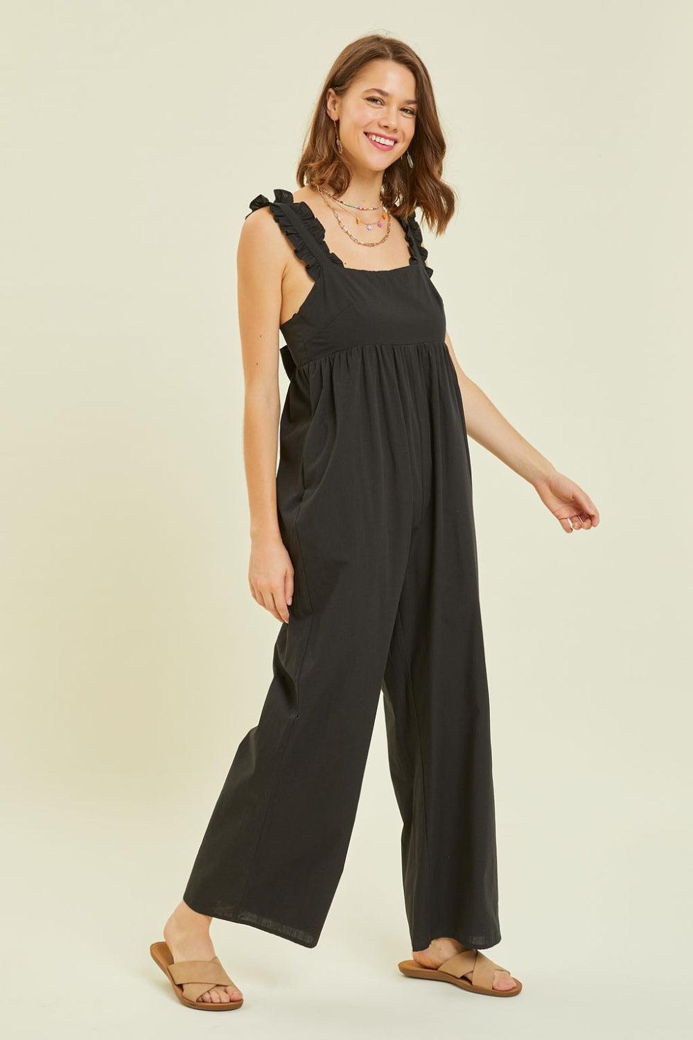 GeeGee Printed Tie Shoulder Wide Leg Jumpsuit