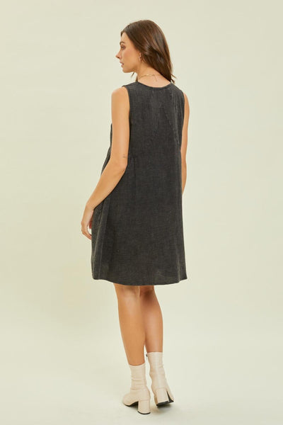 HEYSON Full Size Texture V-Neck Sleeveless Flare Mini Dress - AMIClubwear
