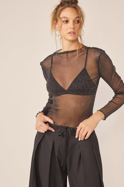 Idem Ditto Sparkling Glitter Long Sleeve Sheer Top - AMIClubwear