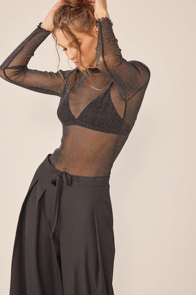 Idem Ditto Sparkling Glitter Long Sleeve Sheer Top - AMIClubwear