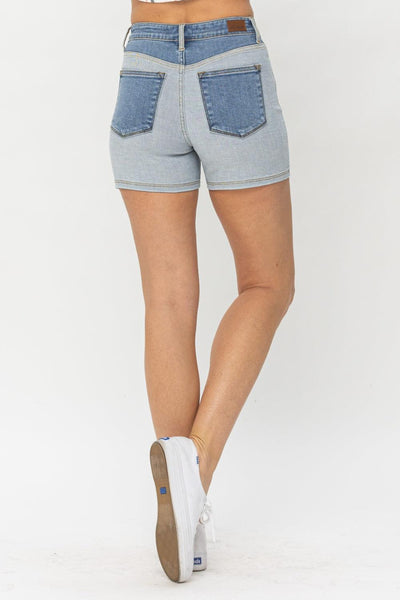 Judy Blue Full Size Color Block Denim Shorts - AMIClubwear