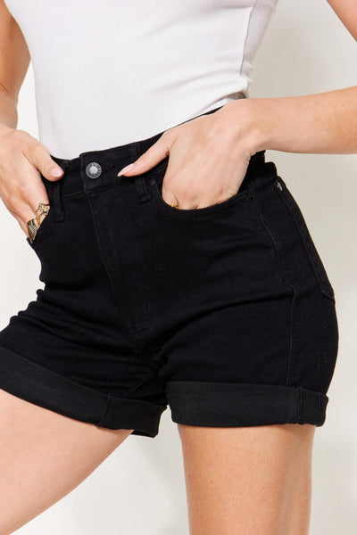 Judy Blue Full Size High Waist Tummy Control Cuffed Denim Shorts - AMIClubwear