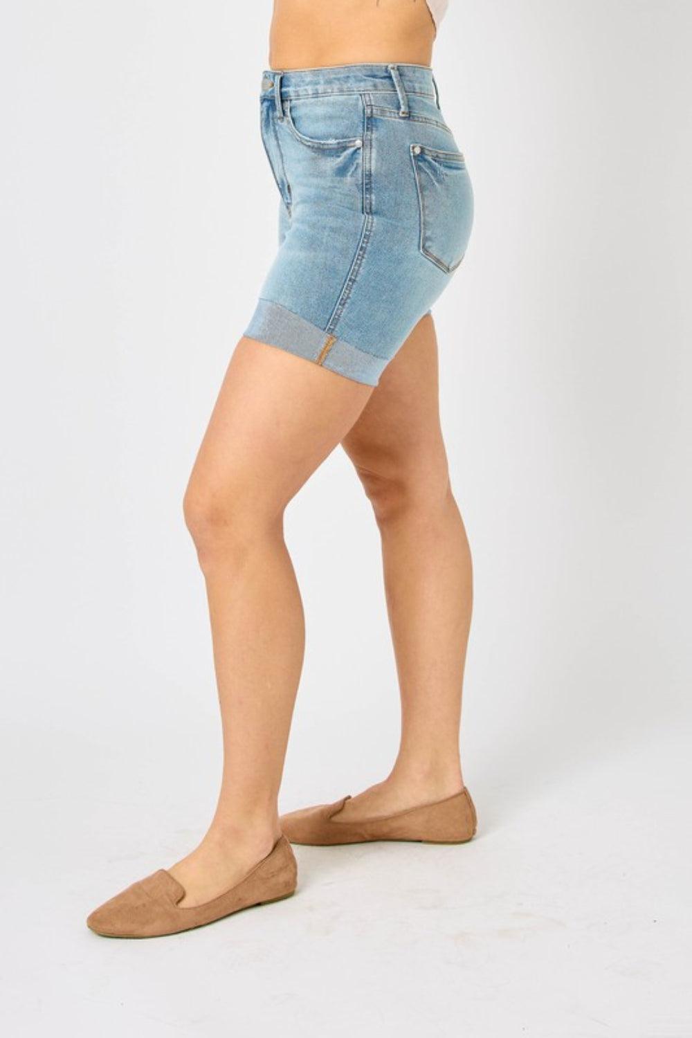 Judy Blue Full Size Tummy Control Denim Shorts - AMIClubwear