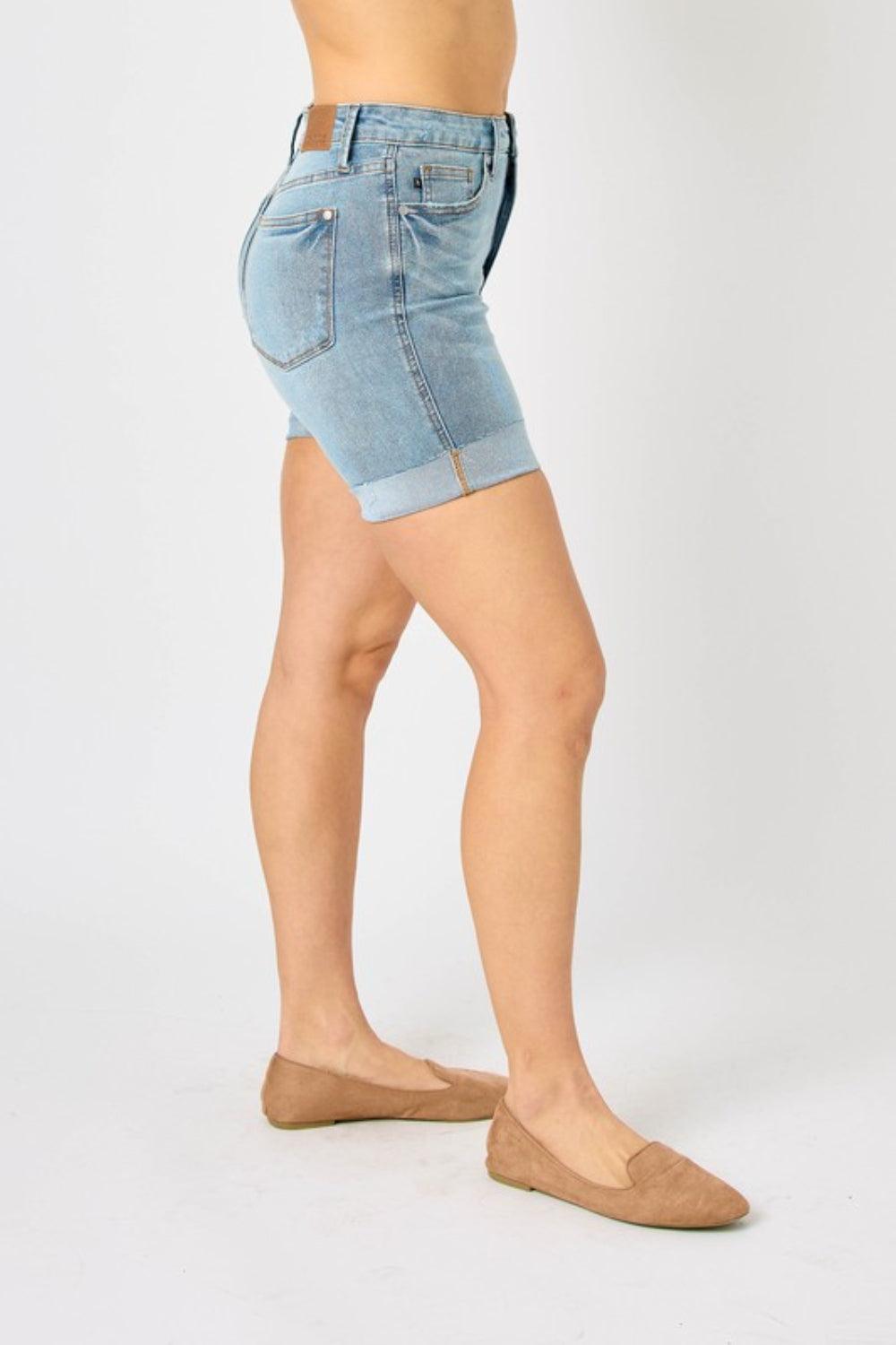 Judy Blue Full Size Tummy Control Denim Shorts - AMIClubwear