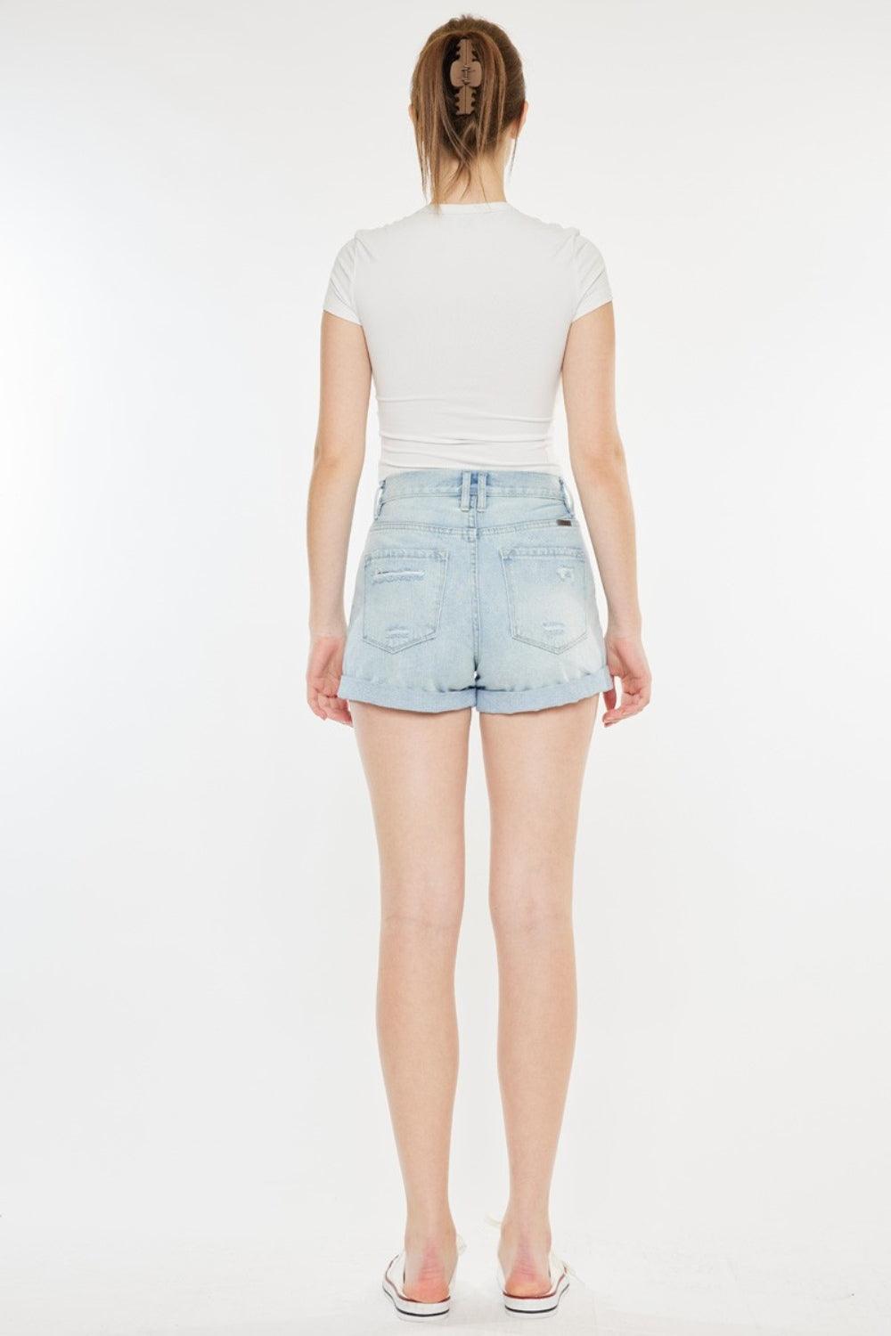 Kancan High Rise Repaired Mom Denim Shorts - AMIClubwear