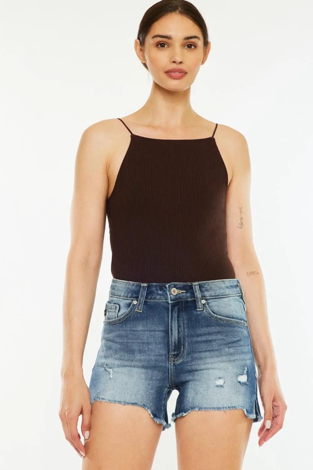 High Rise Raw Hem Shorts