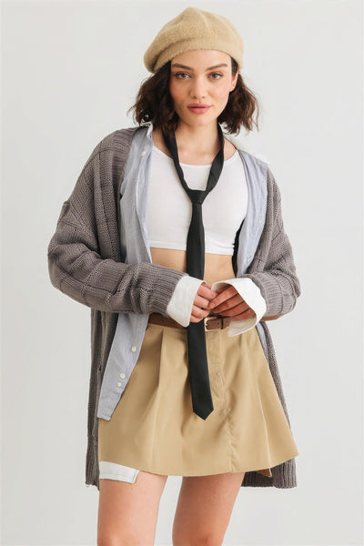 Knit Two Pocket Long Sleeve Open Front Cardigan - AMIClubwear